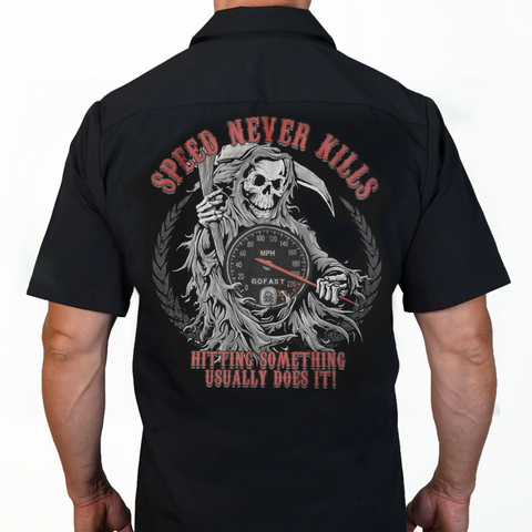 Speed Never Kills Reaper Printed Work Shirt / Shop Shirt