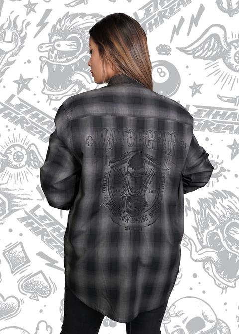 Motor Death Grey Plaid Button Down