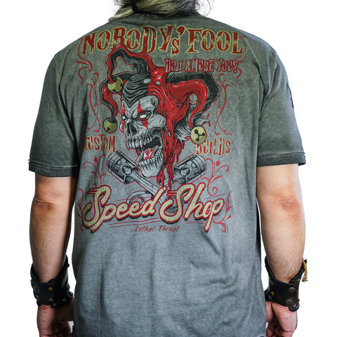 Nobody's Fool Skull Jester Vintage Washed Men's Gray Tee Shirt