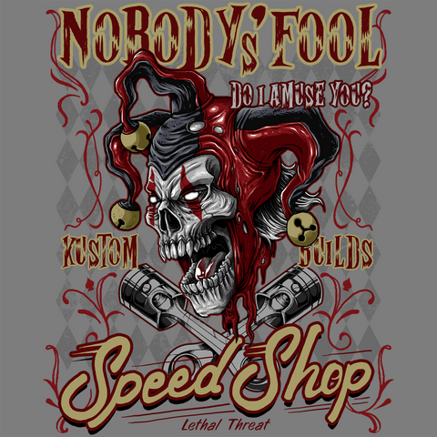 Nobody's Fool Skull Jester Vintage Washed Men's Gray Tee Shirt